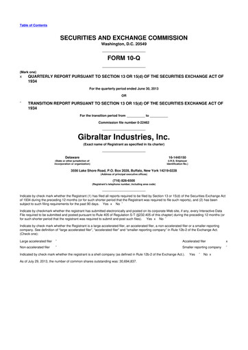 Thumbnail Gibraltar Industries
 10-Q Quarterly Report FY2013 