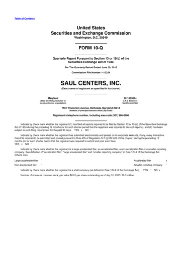 Miniature Saul Centers 10-Q Rapport trimestriel 2013 