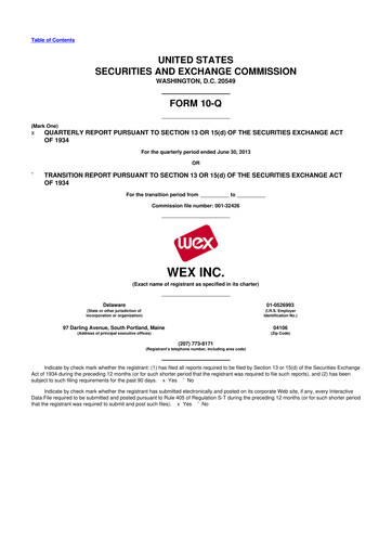 Thumbnail WEX 10-Q Quarterly Report FY2013 