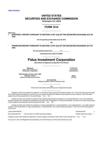 Miniature Fidus Investment Corporation 10-Q Rapport trimestriel  