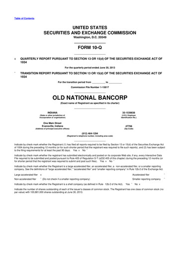 Thumbnail Old National Bank
 10-Q Quarterly Report FY2013 