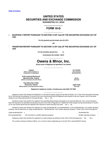 Thumbnail Owens & Minor

 10-Q Quarterly Report FY2013 