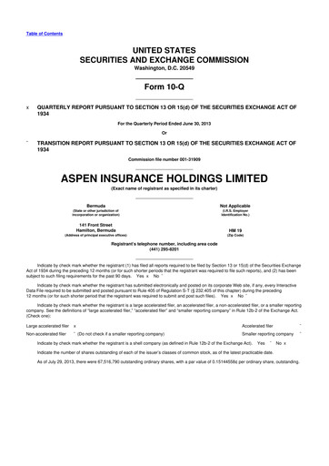Thumbnail Aspen Insurance 10-Q Quarterly Report FY2013 