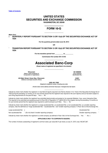 Thumbnail Associated Banc-Corp
 10-Q Quarterly Report FY2013 