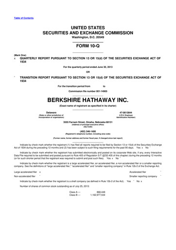 Vorschaubild Berkshire Hathaway  10-Q Quartalsbericht 2013 