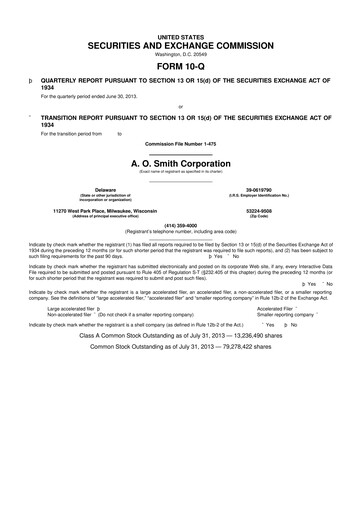 Thumbnail A. O. Smith 10-Q Quarterly Report FY2013 