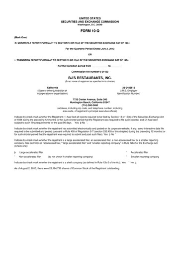 Thumbnail BJ's Restaurants
 10-Q Quarterly Report FY2013 