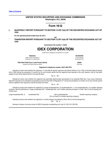 Miniature IDEX 10-Q Rapport trimestriel 2013 