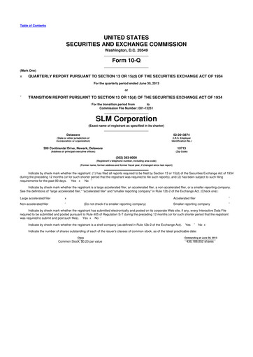 Thumbnail SLM Corporation (Sallie Mae) 10-Q Quarterly Report FY2013 