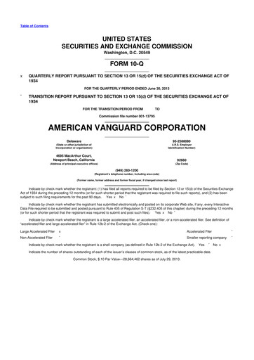 Miniature American Vanguard 10-Q Rapport trimestriel 2013 