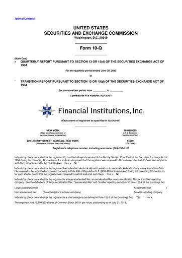 Thumbnail Financial Institutions 10-Q Quarterly Report FY2013 