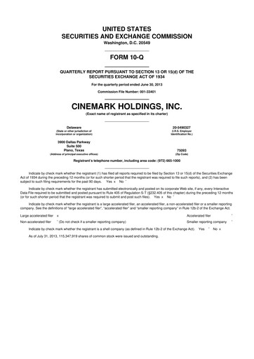 Thumbnail Cinemark Theatres
 10-Q Quarterly Report FY2013 