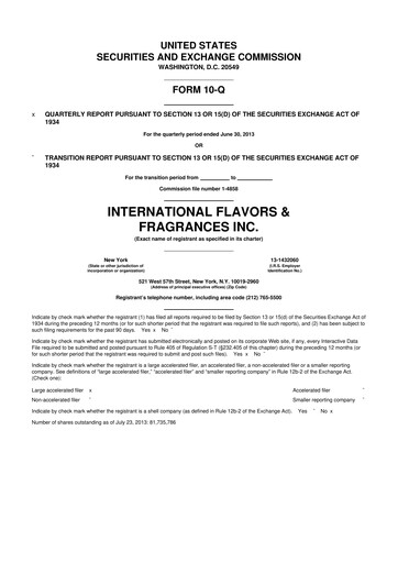 Miniature International Flavors & Fragrances
 10-Q Rapport trimestriel 2013 