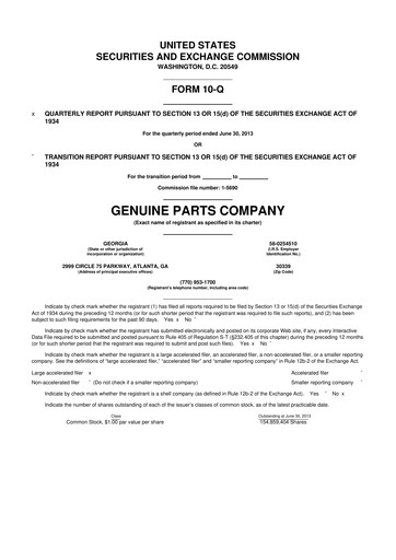 Thumbnail Genuine Parts Company
 10-Q Quarterly Report FY2013 