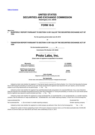Thumbnail Protolabs 10-Q Quarterly Report FY2013 