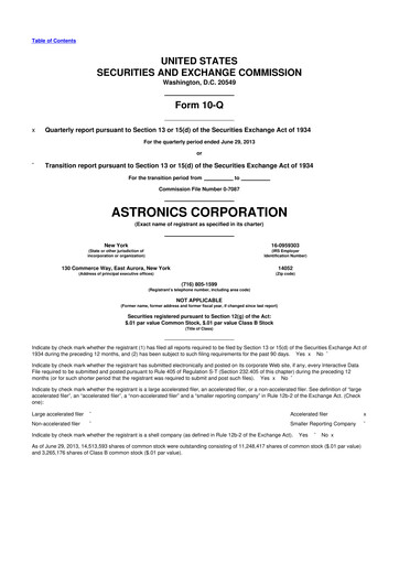 Thumbnail Astronics Corporation
 10-Q Quarterly Report FY2013 