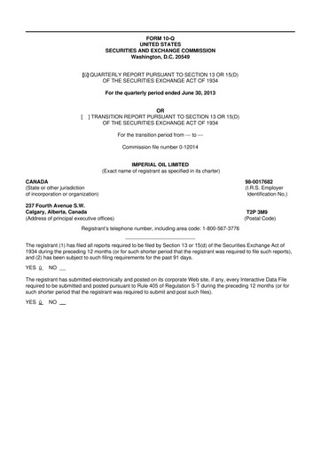 Thumbnail Imperial Oil
 10-Q Quarterly Report FY2013 