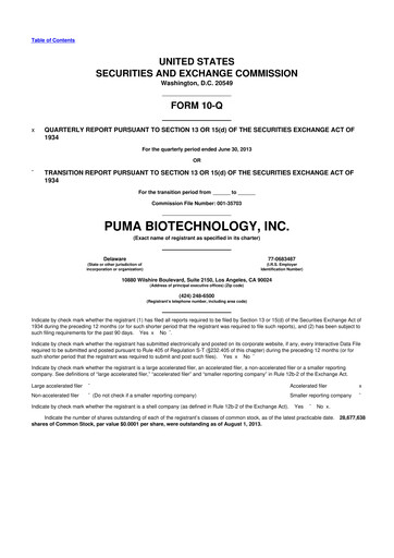 Miniature Puma Biotechnology 10-Q Rapport trimestriel 2013 