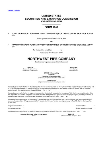 Thumbnail Northwest Pipe Company
 10-Q Quarterly Report FY2013 