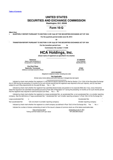 Thumbnail HCA Healthcare 10-Q Quarterly Report FY2013 