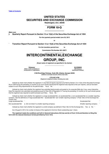 Miniature Intercontinental Exchange 10-Q Rapport trimestriel 2013 