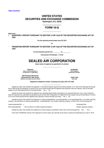 Thumbnail Sealed Air
 10-Q Quarterly Report FY2013 