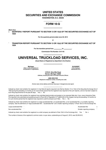 Thumbnail Universal Logistics Holdings 10-Q Quarterly Report FY2013 