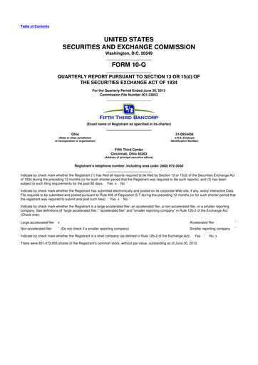 Thumbnail Fifth Third Bank
 10-Q Quarterly Report FY2013 