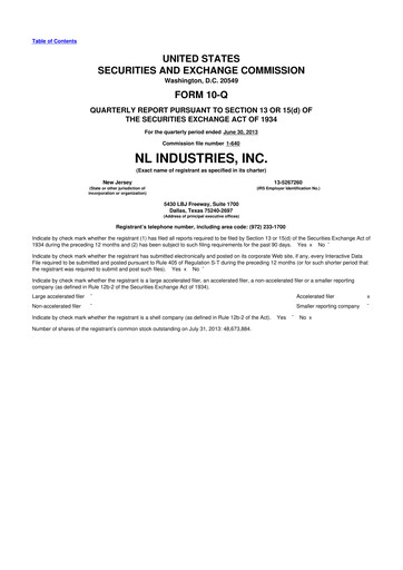 Thumbnail NL Industries 10-Q Quarterly Report FY2013 