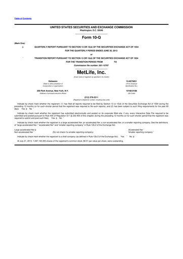 Thumbnail MetLife 10-Q Quarterly Report FY2013 