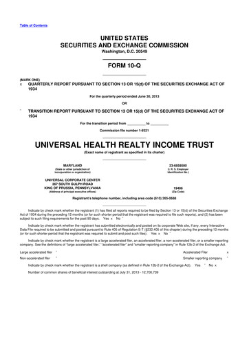 Vorschaubild Universal Health Realty Income Trust 10-Q Quartalsbericht 2013 