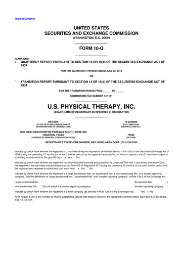 Thumbnail U.S. Physical Therapy, Inc. 10-Q Quarterly Report FY2013 