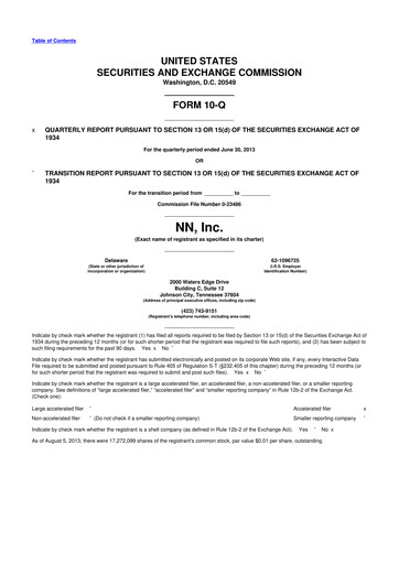 Thumbnail NN, Inc.
 10-Q Quarterly Report FY 