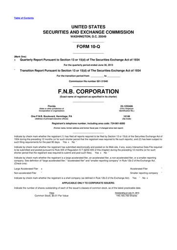 Thumbnail F.N.B. Corporation
 10-Q Quarterly Report FY2013 