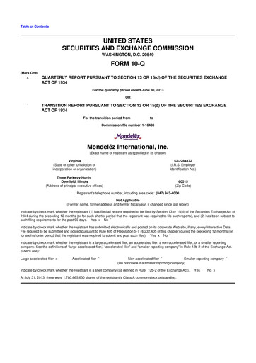 Thumbnail Mondelez International 10-Q Quarterly Report FY2013 