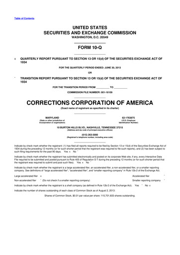 Thumbnail CoreCivic 10-Q Quarterly Report FY2013 