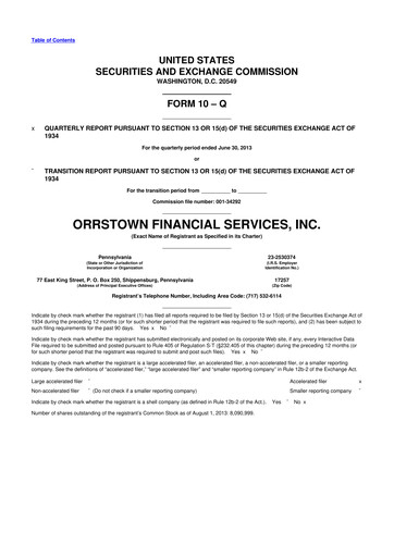 Thumbnail Orrstown Financial Services 10-Q Quarterly Report FY2013 
