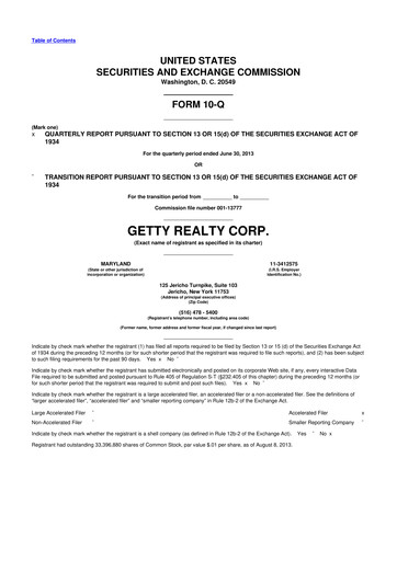 Thumbnail Getty Realty 10-Q Quarterly Report FY2013 