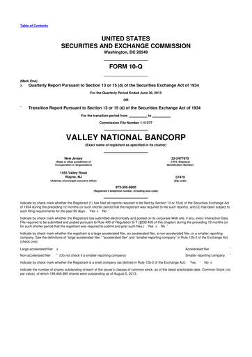 Thumbnail Valley Bank 10-Q Quarterly Report FY2013 