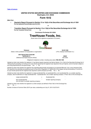 Vorschaubild TreeHouse Foods
 10-Q Quartalsbericht 2013 