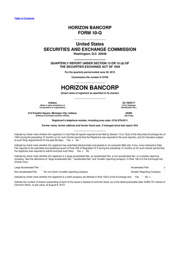 Thumbnail Horizon Bancorp 10-Q Quarterly Report FY2013 
