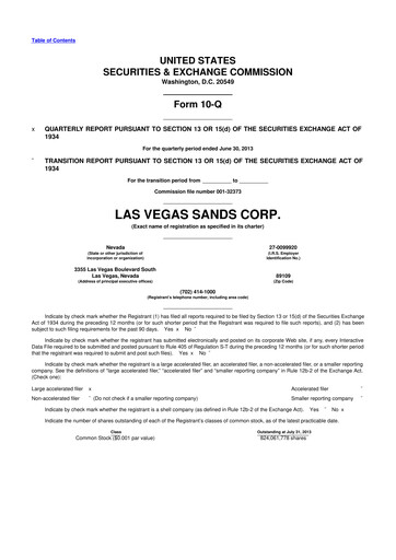 Thumbnail Las Vegas Sands 10-Q Quarterly Report FY2013 