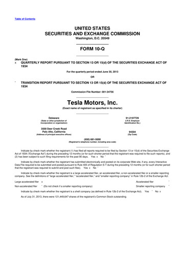 Miniature Tesla 10-Q Rapport trimestriel 2013 