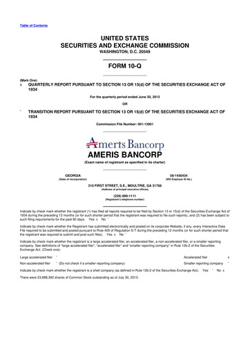 Thumbnail Ameris Bancorp
 10-Q Quarterly Report FY2013 
