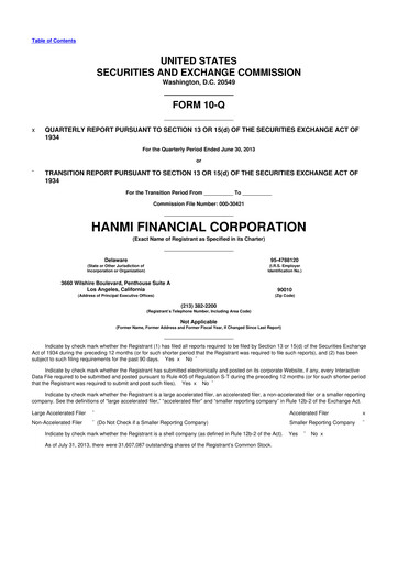 Thumbnail Hanmi Financial 10-Q Quarterly Report FY2013 