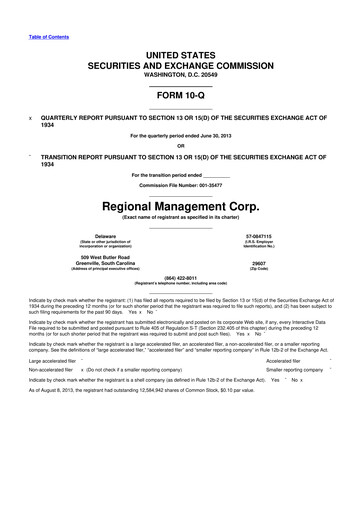 Thumbnail Regional Management Corp.
 10-Q Quarterly Report FY2013 