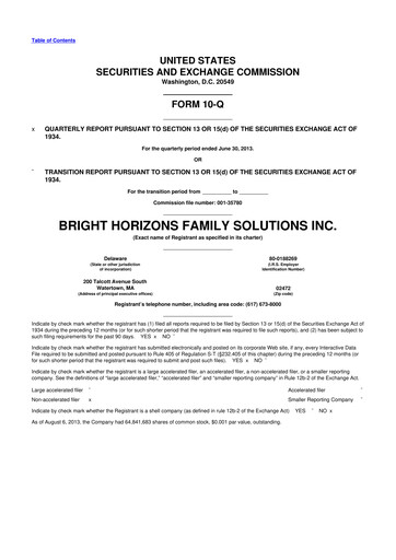 Miniature Bright Horizons 10-Q Rapport trimestriel 2013 