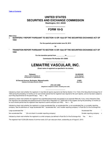 Thumbnail LeMaitre Vascular 10-Q Quarterly Report FY2013 