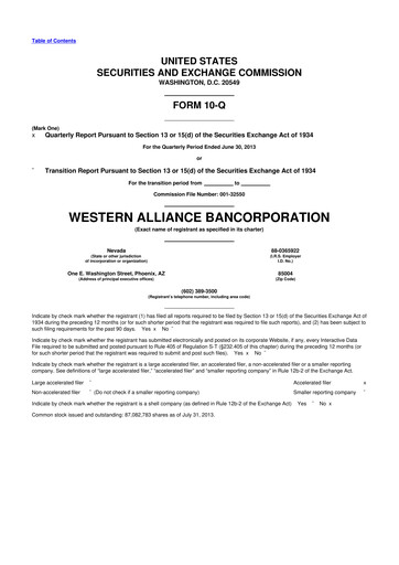 Thumbnail Western Alliance Bancorporation
 10-Q Quarterly Report FY2013 