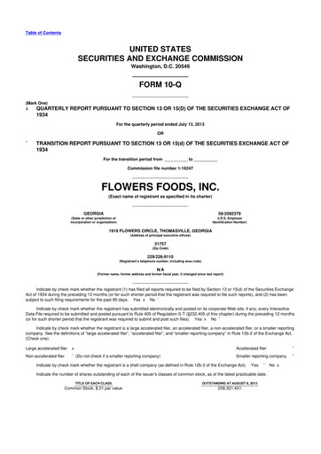 Miniature Flowers Foods
 10-Q Rapport trimestriel 2013 